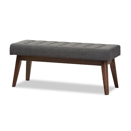 Baxton Studio Elia Walnut Wood Dark Grey Button-Tufted Bench 140-7564